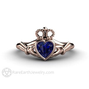 Blue Sapphire Claddagh Ring Celtic Jewelry Celtic Engagement Ring Irish Wedding Ring or Promise Ring Solid Gold 14K 18K and Platinum image 7