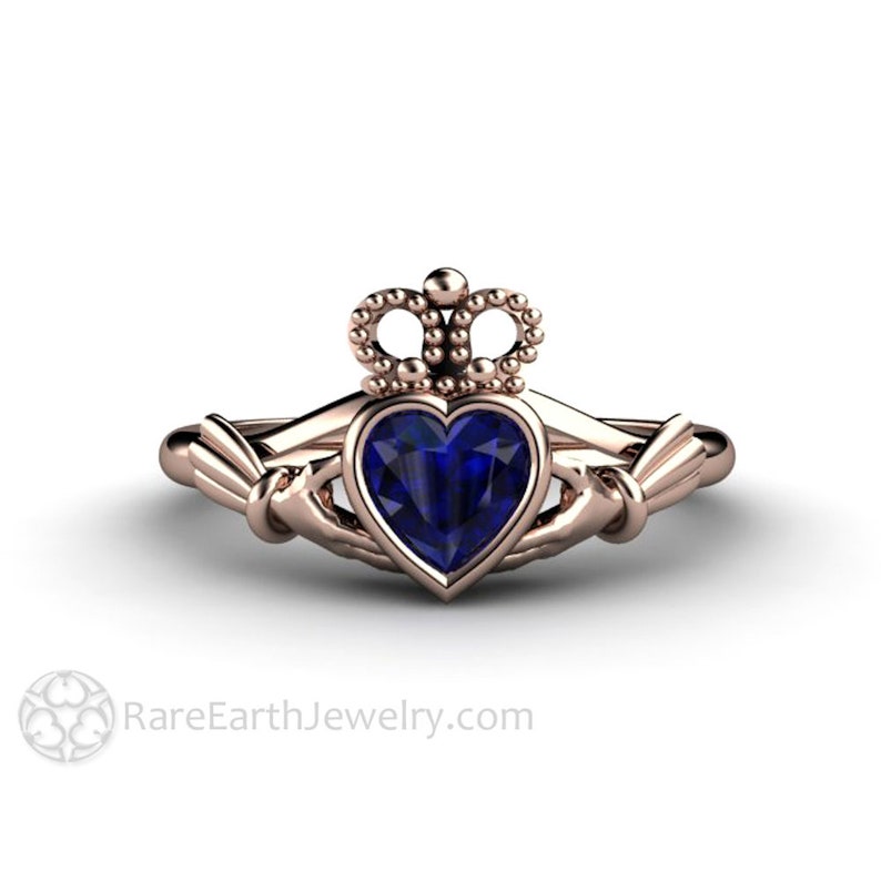 Blue Sapphire Claddagh Ring Celtic Jewelry Celtic Engagement Ring Irish Wedding Ring or Promise Ring Solid Gold 14K 18K and Platinum image 7