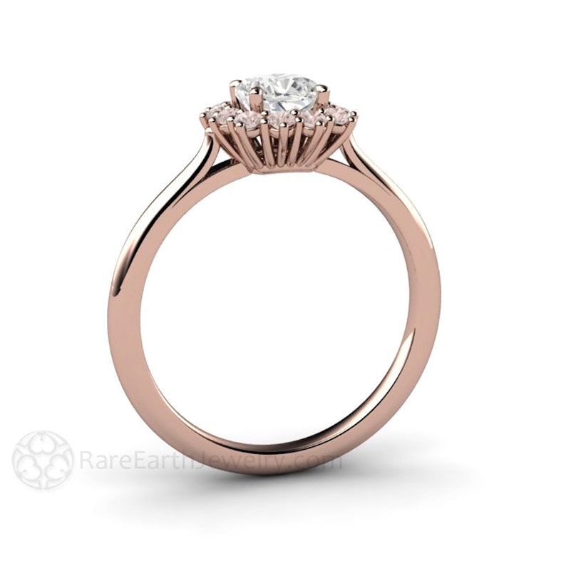 Cushion Cut Diamond Engagement Ring with Pink Diamond Halo Australian Argyle Pink Diamond Ring Cluster Design 14K or 18K Gold image 3