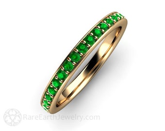 Tsavorite Garnet Ring Green Garnet Band Unique Green Wedding Band Green Gemstone Stacking Ring Stackable Ring 14K Gold