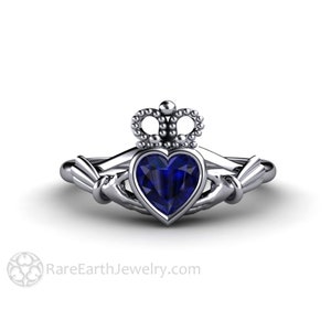 Blue Sapphire Claddagh Ring Celtic Jewelry Celtic Engagement Ring Irish Wedding Ring or Promise Ring Solid Gold 14K 18K and Platinum image 8