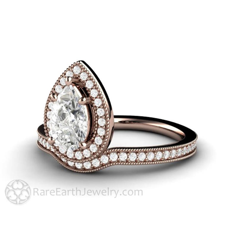 Engagement Rings Inverted Inverted Pear Halo Engagement Ring Setting, Vintage Milgrain, Custom ...