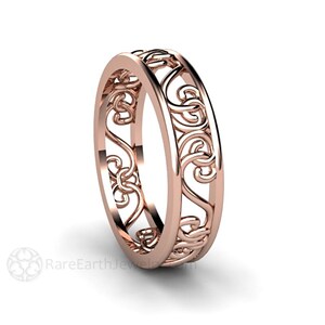 Antique Style Wedding Band with Filigree Wedding Ring Open Work Unique Wedding Band in 14K 18K Gold or Platinum Stackable Gold Ring image 3