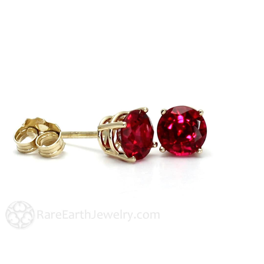 14K Gold Ruby Earrings Ruby Stud Earrings Red Gemstone Studs Ruby Post