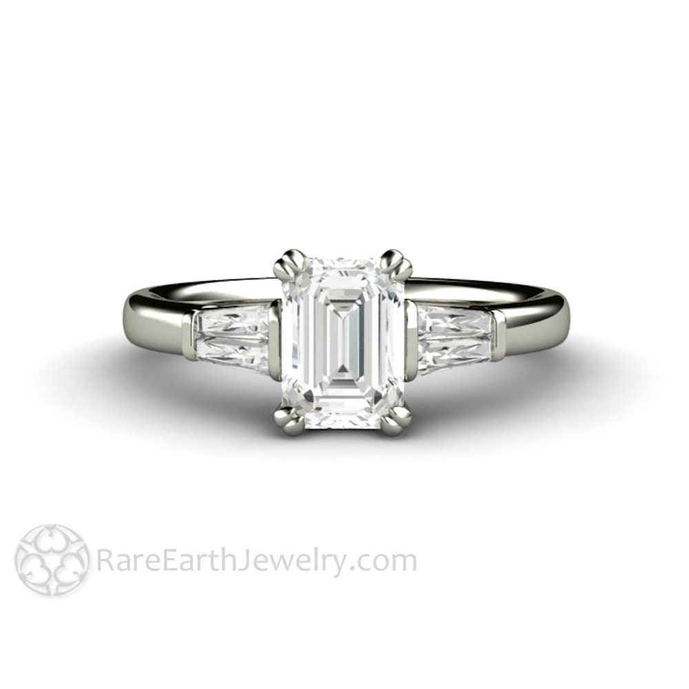 1 carat emerald cut diamond ring with baguettes deals
