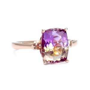 Natural Ametrine Ring | Cushion Cut Amethyst and Citrine Gemstone in Fleur de Lis Design