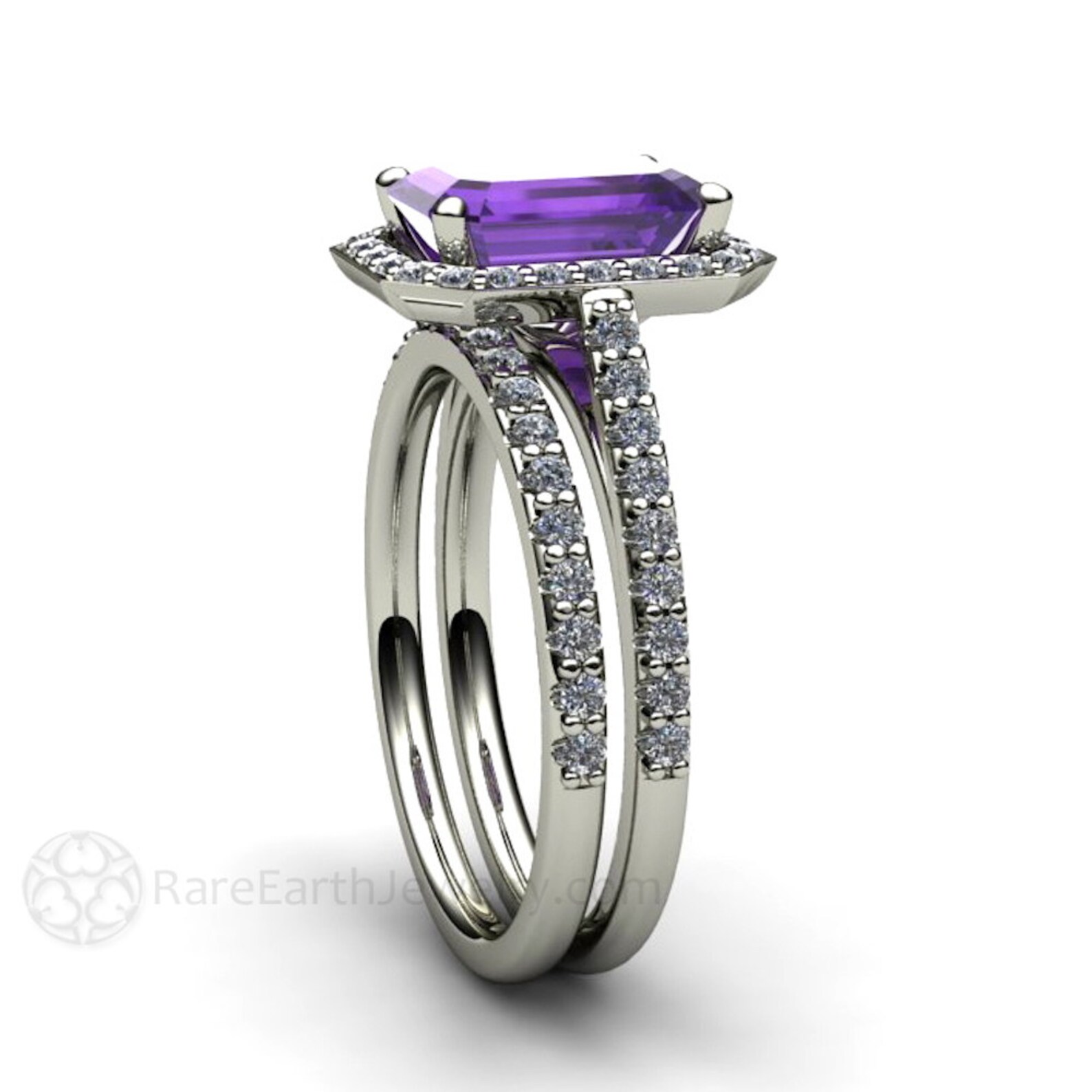Amethyst Wedding Set Amethyst Engagement Ring and Wedding Band Etsy
