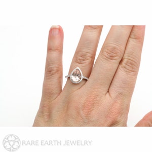 Pear Morganite Engagement Ring Diamond Halo Pear Morganite Ring 14K or 18K Gold Custom Bridal Jewelry image 2