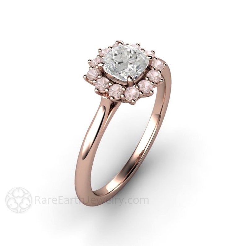 Cushion Cut Diamond Engagement Ring with Pink Diamond Halo Australian Argyle Pink Diamond Ring Cluster Design 14K or 18K Gold image 2