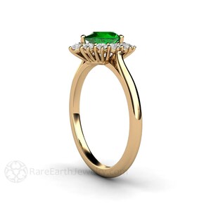 Tsavorite Garnet Ring Green Garnet Engagement Ring with Diamonds 14K or 18K Gold Vintage Style Cluster Halo image 3