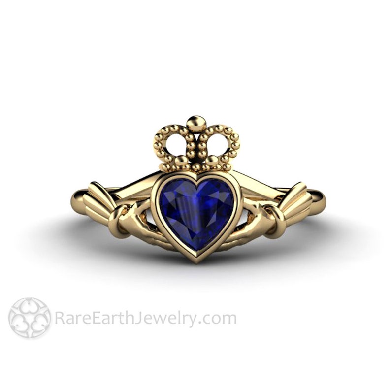 Blue Sapphire Claddagh Ring Celtic Jewelry Celtic Engagement Ring Irish Wedding Ring or Promise Ring Solid Gold 14K 18K and Platinum image 10