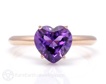 Heart Shaped Amethyst Ring Amethyst Solitaire Ring Rose Gold Amethyst Heart ring Purple Gemstone Ring February Birthstone Push Present