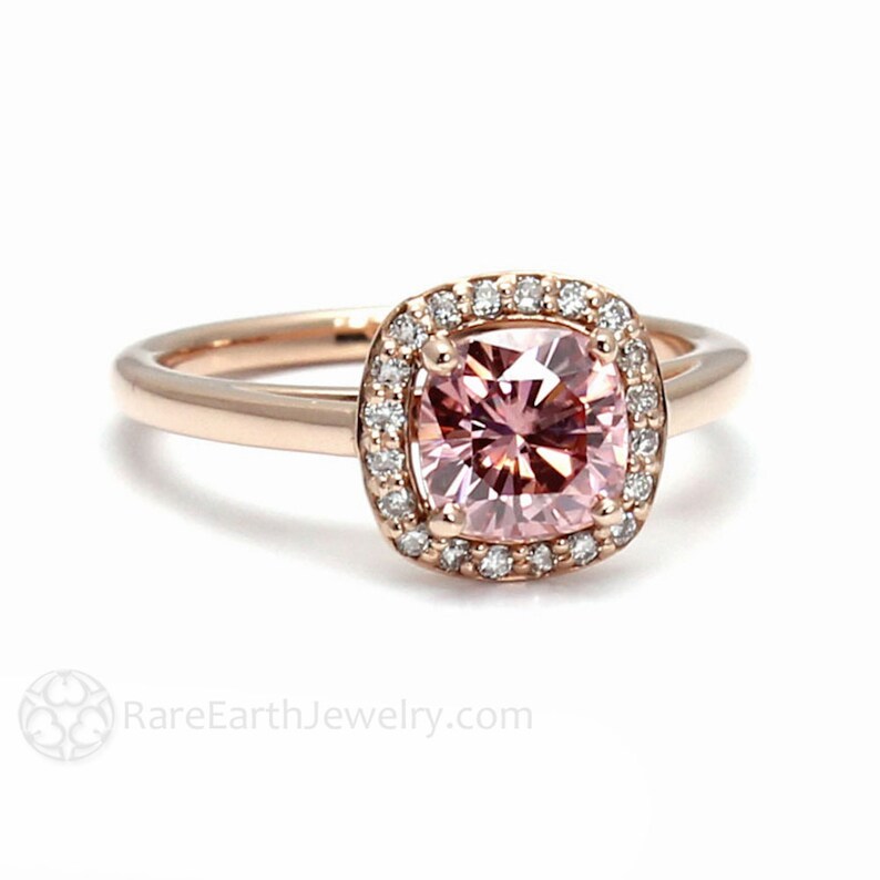 Pink Moissanite Ring Pink Engagement Ring Petite Cushion Halo Etsy