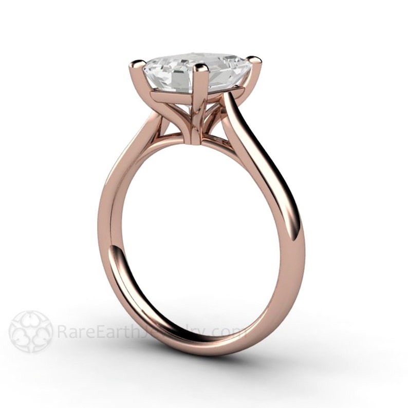 White Sapphire Engagement Ring Emerald Cut Lab Grown White Etsy