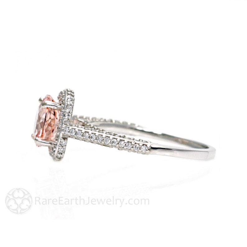 Platinum Morganite Engagement Ring Diamond Halo Setting Morganite Ring Custom Bridal Jewelry image 2