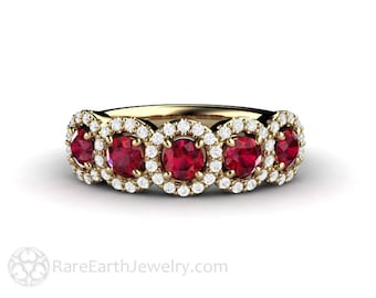 Ruby Ring, Ruby Wedding Band, Ruby and Diamond Anniversary Band, July Birthstone Ring, Red Stone Ring, Ruby Stacking Ring Gold or Platinum