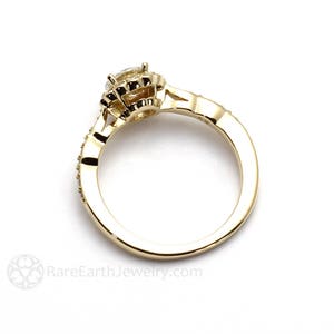 Vintage Style Moissanite Engagement Ring Round Diamond Halo Forever One Moissanite Ring with Scalloped Band Ethical Diamond Alternative image 4