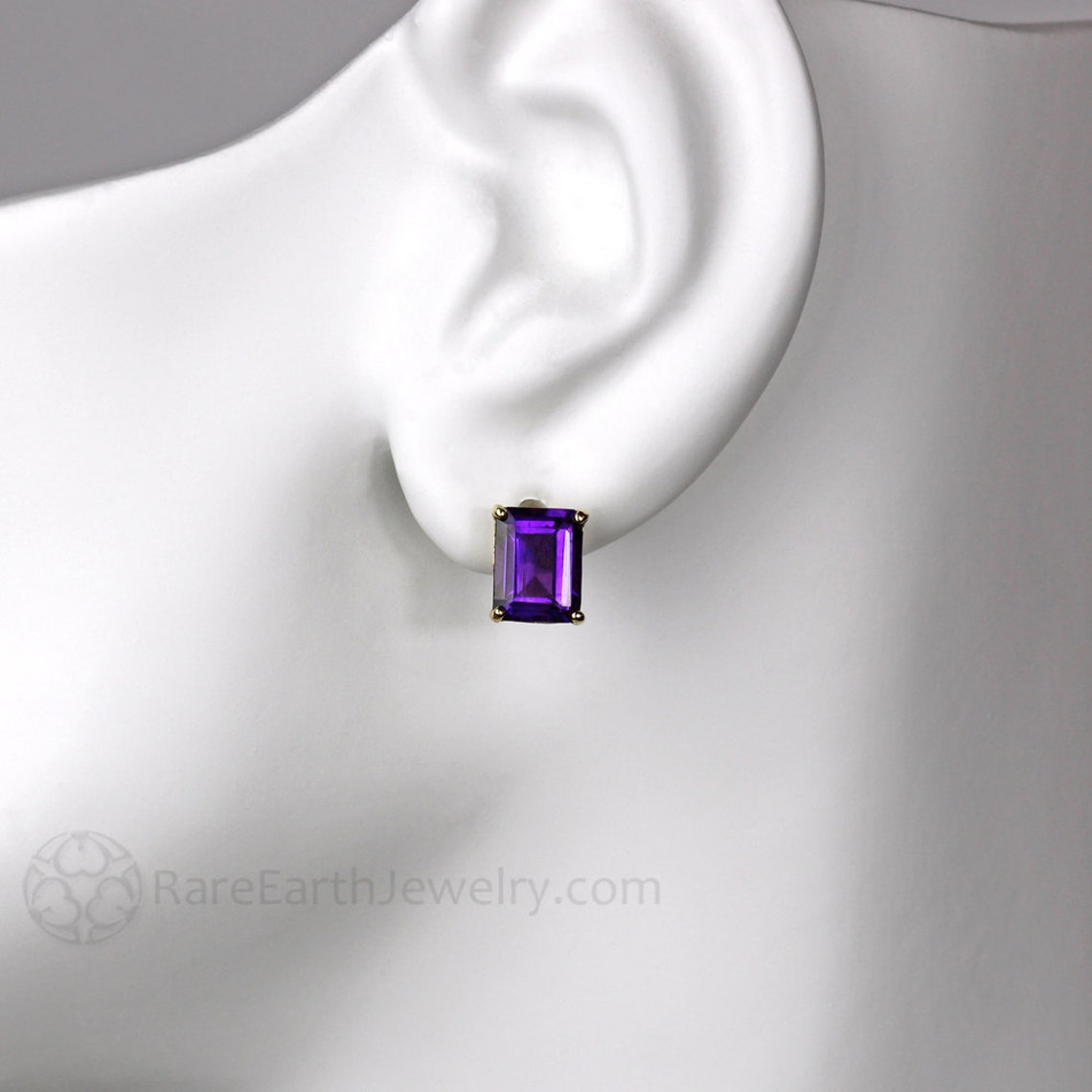 Amethyst Earrings Amethyst Studs Emerald Cut February Etsy