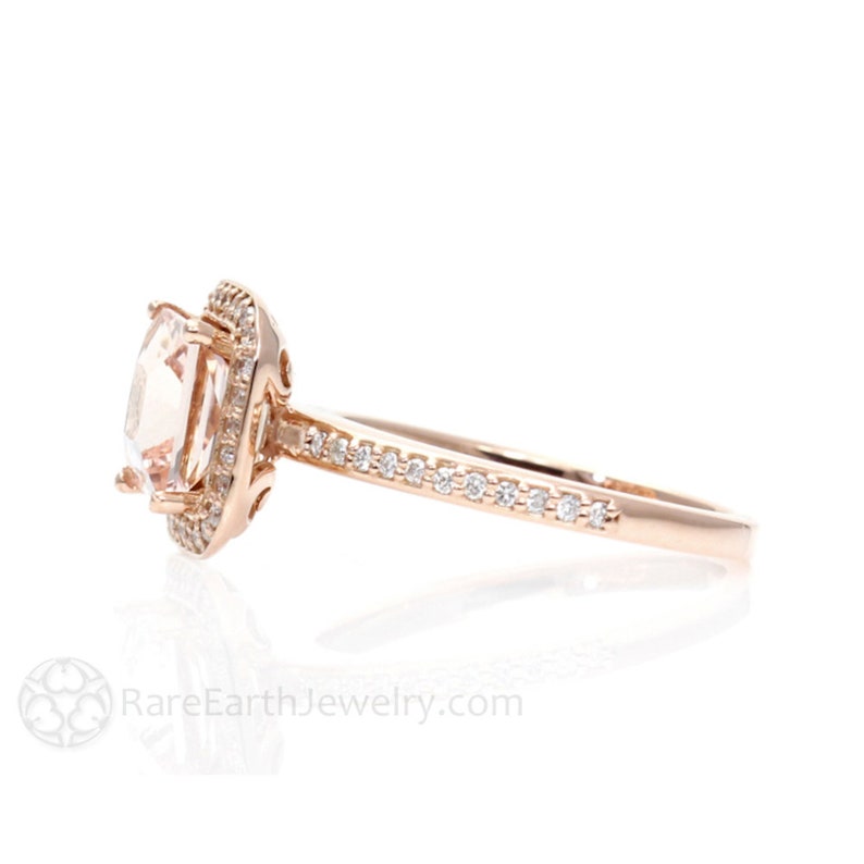 Morganite Engagement Ring Rose Gold Princess Cut with Diamonds Morganite Halo Ring Custom Wedding Ring image 5