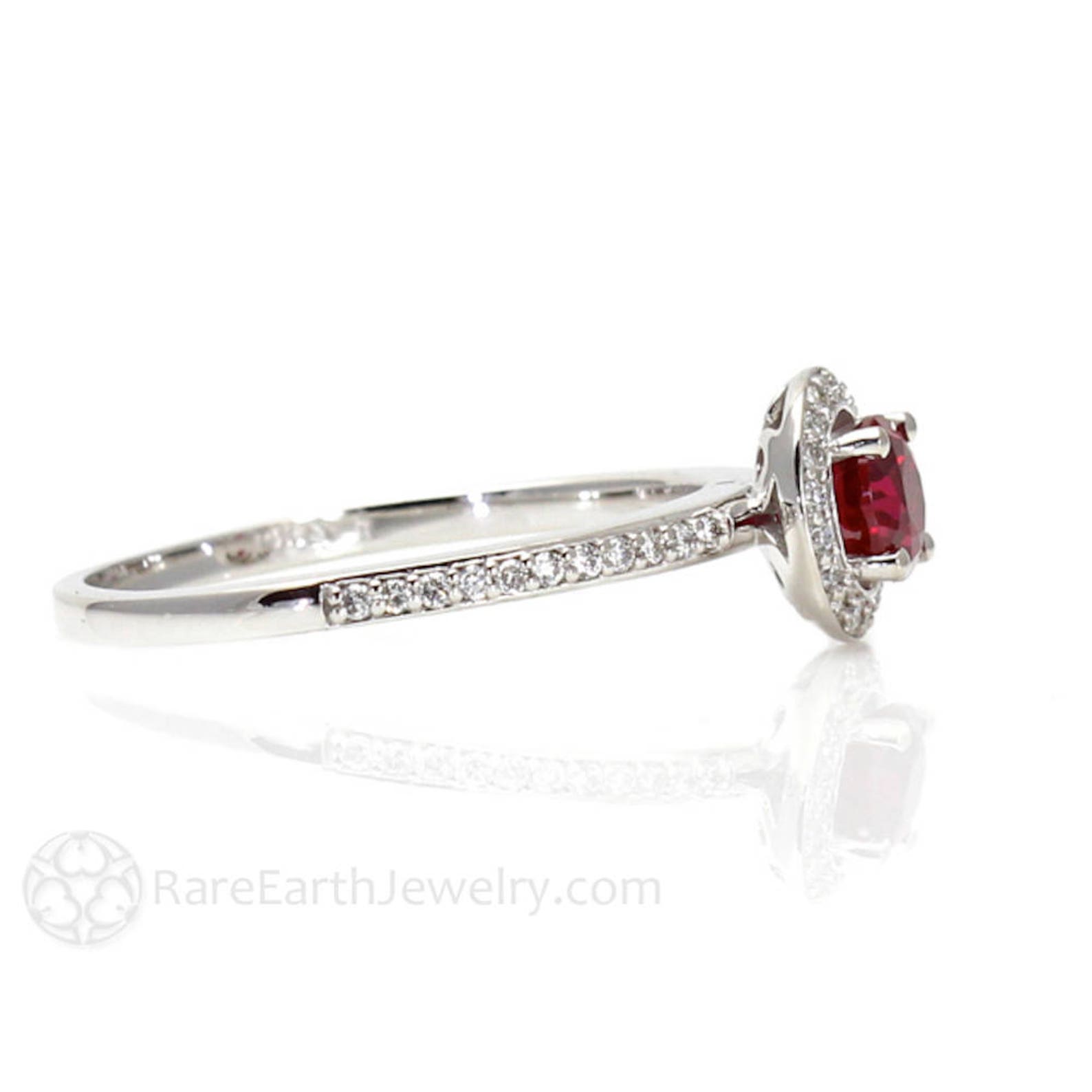 Ruby Engagement Ring and Wedding Band Ruby Ring Diamond Halo Etsy