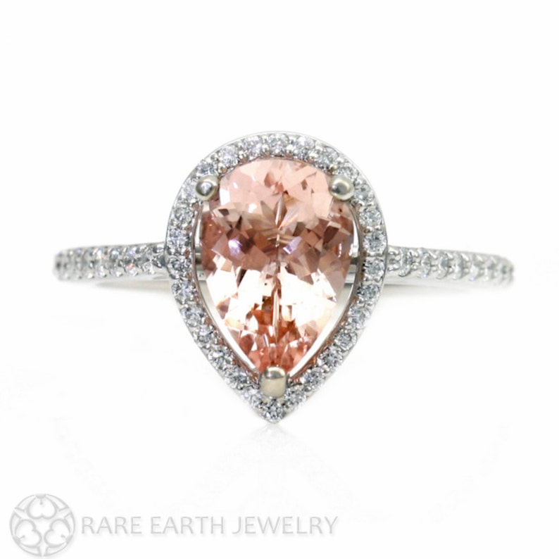 Pear Morganite Engagement Ring Diamond Halo Pear Morganite Ring 14K or 18K Gold Custom Bridal Jewelry image 5