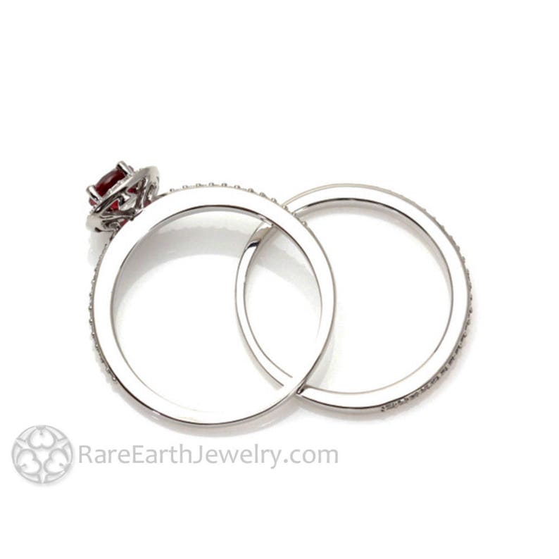 Ruby Engagement Ring and Wedding Band Ruby Ring Diamond Halo Etsy