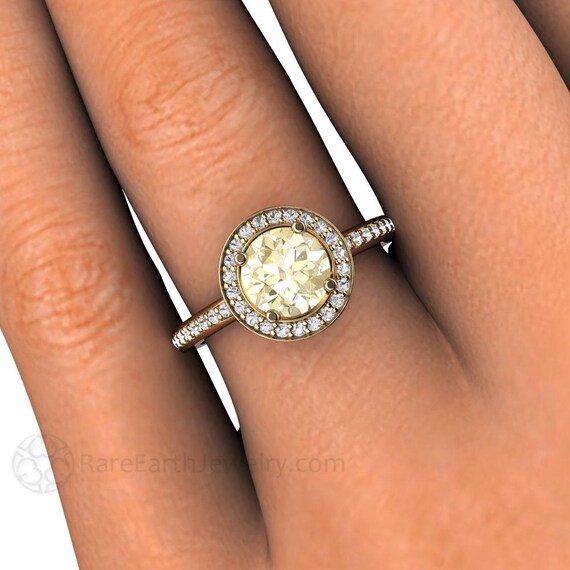 Lemon Citrine Engagement Ring With Diamond Halo Lemon Quartz Ring