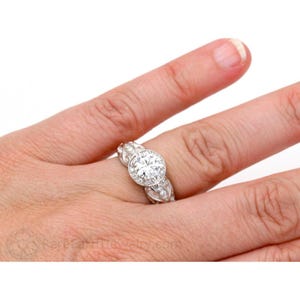 Rose Gold Moissanite Engagement Ring, Vintage Style Diamond Halo, Art Deco Moissanite Ring Lab Created Diamond Alternative 14K 18K Platinum image 10