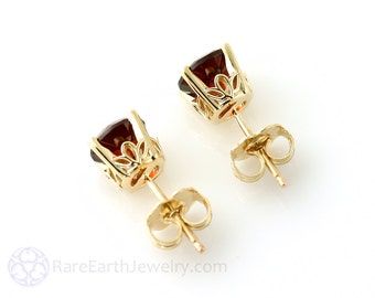 14K Red Garnet Earrings 5mm 6mm or 8mm Studs 14K White Yellow Rose Gold January Birthstone Earrings