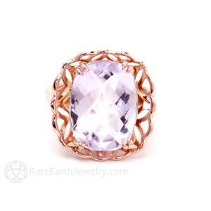 Rose De France Amethyst Ring Large Cushion Cut Pink Amethyst Ring Festival or Statement Ring in 14K Rose Gold February Birthstone