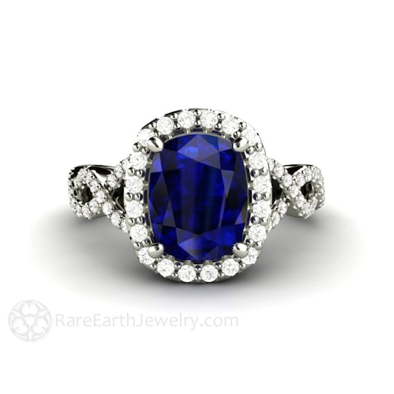 Cushion Blue Sapphire Engagement Ring Split Band Infinity | Etsy
