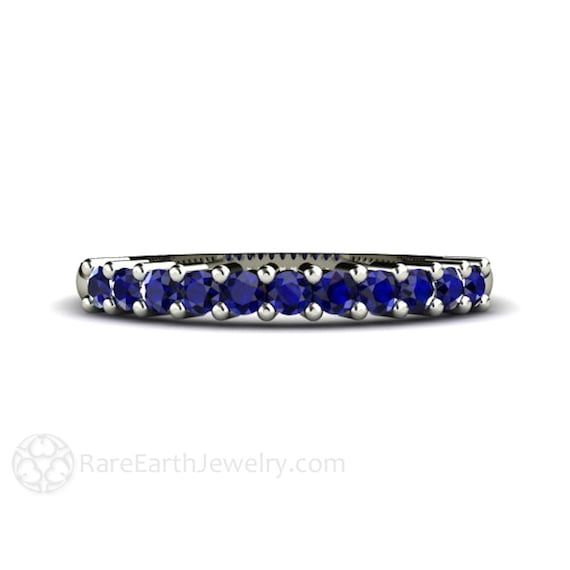 Blue Sapphire Band Blue Sapphire Ring Anniversary Band Wedding Ring 14K or 18K Gold September Birthstone
