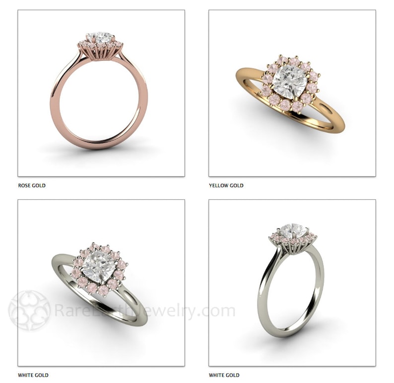 Cushion Cut Diamond Engagement Ring with Pink Diamond Halo Australian Argyle Pink Diamond Ring Cluster Design 14K or 18K Gold image 5