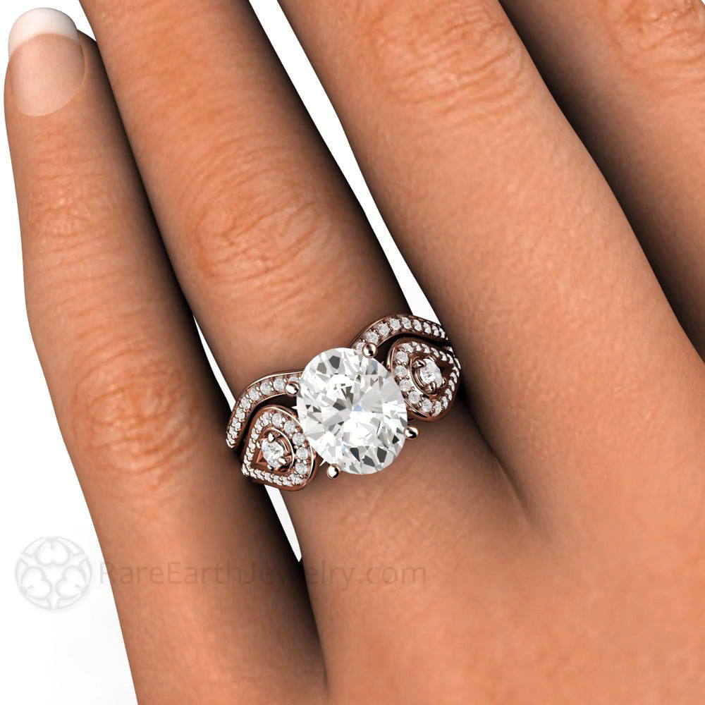 Oval Moissanite Engagement Ring and Wedding Ring Forever One Etsy