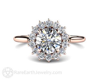 Anillo de compromiso moissanite de 1ct vintage inspirado cluster 14K o 18K oro rosa o platino para siempre un anillo de moissanite