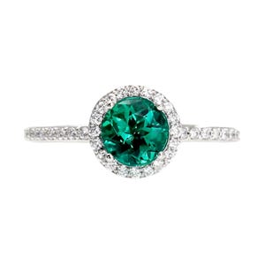 Round Emerald Engagement Ring with Diamond Halo | Lab Grown Emerald Ring | May Birthstone Ring in 14K 18K Gold or Platinum image 5