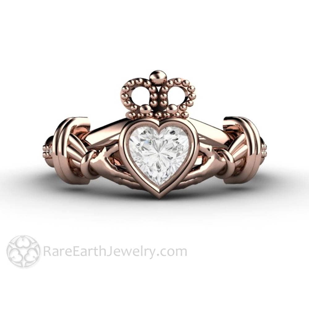 Classic 14k Rose Gold Irish Heart Claddagh Wedding Engagement Ring Classic 14k Rose Gold Irish Heart Claddagh Wedding Engagement Ring