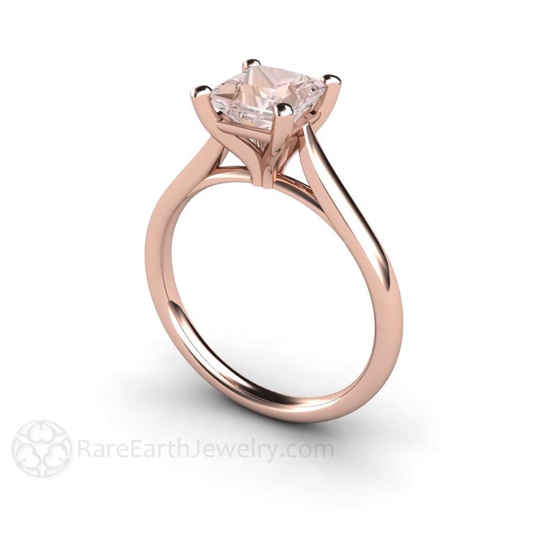 morganite solitaire engagement ring princess cut square natural morganite in a rose gold cathedral setting