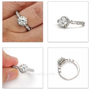Platinum Moissanite Diamond Halo Engagement Ring Cushion Cut Forever One Moissanite Ring image 4