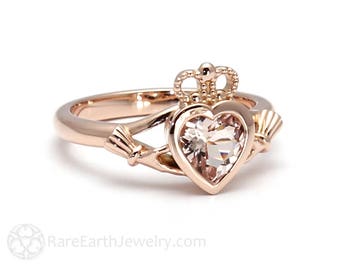 Claddagh Ring Celtic Jewelry Morganite Engagement Ring Irish Promise Ring Jewelry from Ireland in 14K or 18K Gold and Platinum