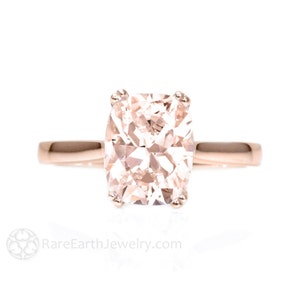 Rose Gold Morganite Ring Large Cushion Double Prong Solitaire Morganite Engagement Ring 14K White Yellow Rose Gold Bridal Jewelry image 1