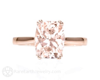 Rose Gold Morganite Ring Large Cushion Double Prong Solitaire Morganite Engagement Ring 14K White Yellow Rose Gold Bridal Jewelry