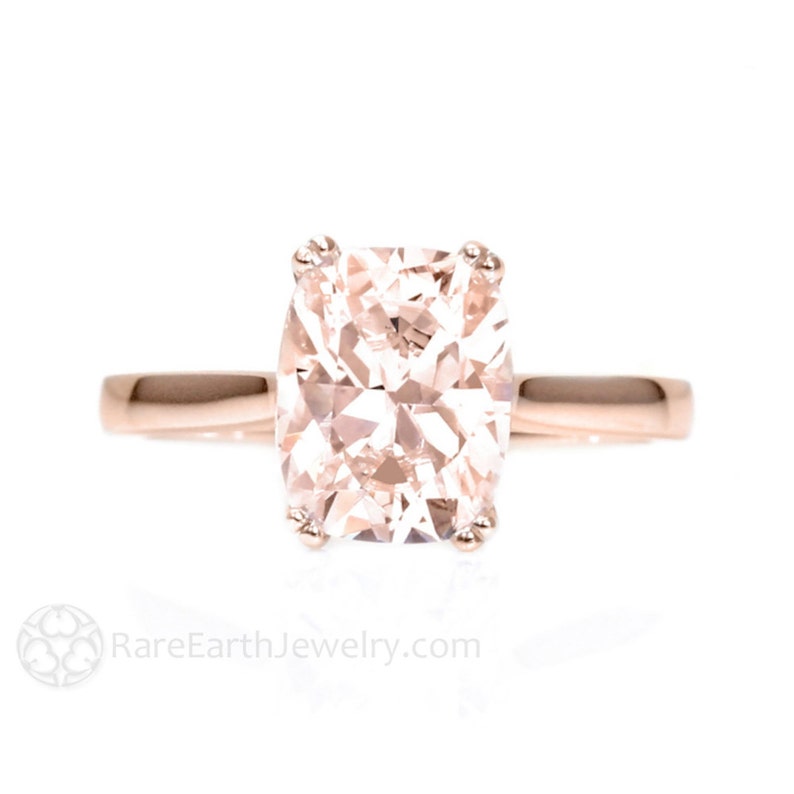 Rose Gold Morganite Ring Large Cushion Double Prong Solitaire Morganite Engagement Ring 14K White Yellow Rose Gold Bridal Jewelry image 1