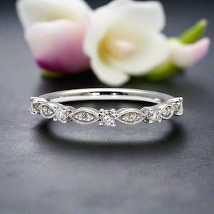 Antique Style Diamond Band | Milgrain Wedding Ring or Stacking Ring in Gold or Platinum