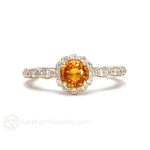 Anello Zaffiro Arancione Zaffiro Fidanzamento Anello 14K o Oro 18K Anello Pietra Gemma Arancione Fidanzamento Unico Fidanzamento