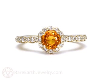Orange Sapphire Ring Sapphire Engagement Ring 14K or 18K Gold Orange Gemstone Ring Unique Engagement
