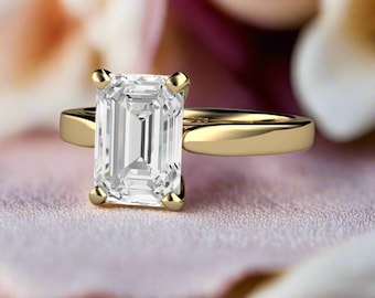 2 Carat Emerald Cut Lab Grown Diamond Solitaire Engagement Ring - IGI Certified Lab Created