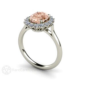 Oval Morganite Ring Morganite Halo Engagement Ring Vintage Style Oval Cluster 14K or 18K Rose Gold Pink Peach Gemstone Ring Peach Engagement image 3