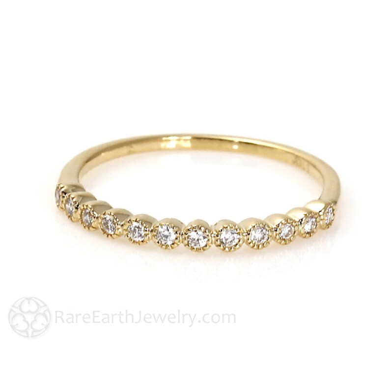 Diamond Wedding Band Milgrain Vintage Diamond Ring 14K or 18K Gold Diamond Anniversary image 5