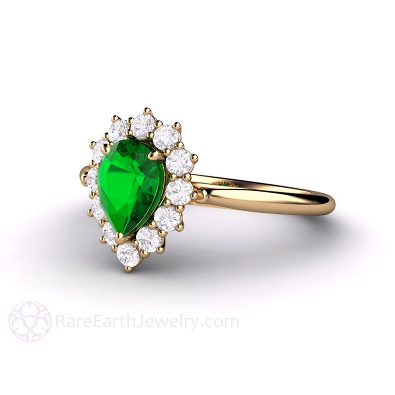 Tsavorite Garnet Ring Green Garnet Engagement Ring with Diamonds 14K or 18K Gold Vintage Style Cluster Halo image 2
